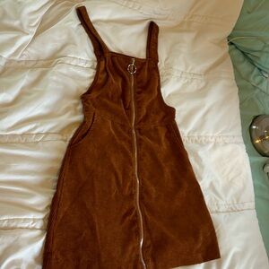 Brown Corduroy Mini Overall Dress